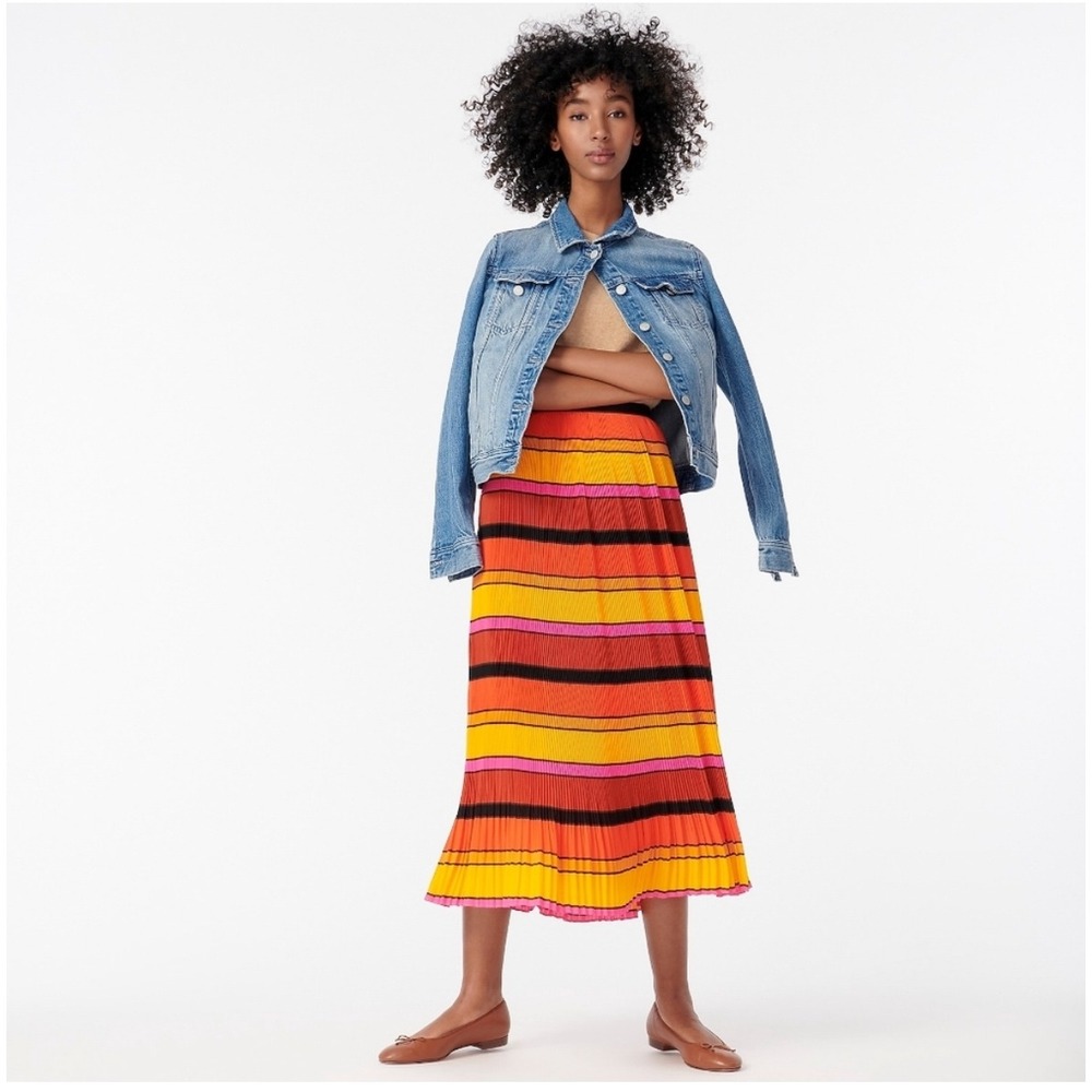 J. Crew Straight Pleat Skirt Multistripe Women's 2‎ Orange Career Preppy Classic - Picture 2 of 11